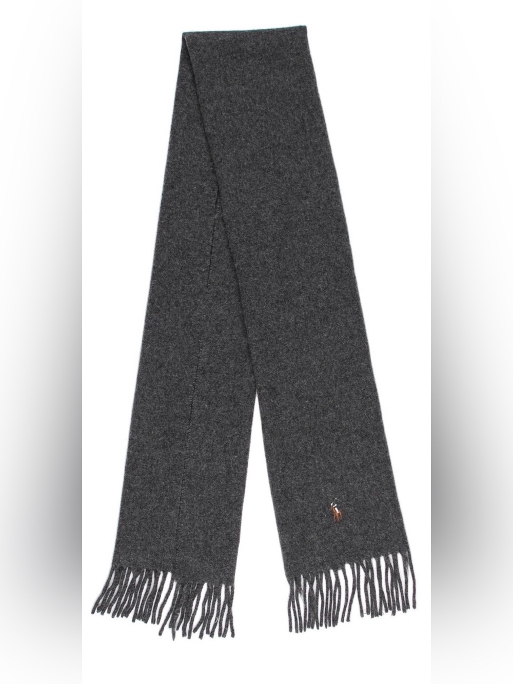 Polo by Ralph Lauren Dark Charcoal Gray Wool Scarf with Pony Logo